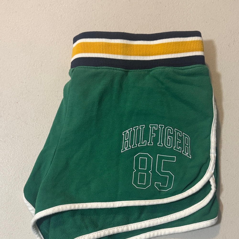 Tommy Hilfiger Green Athletic Shorts with Yellow Stripe